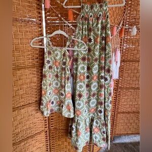Boho Olive Green Floral Maxi Dress Matching Mommy & Me Set